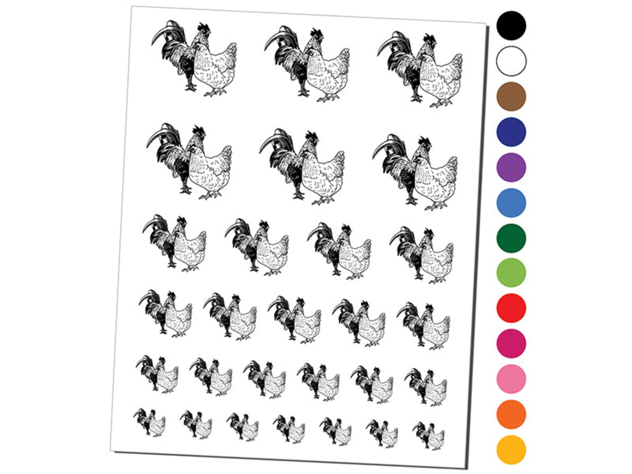 Rooster and Hen Chicken Couple Temporary Tattoo Water Resistant Fake Body Art Set Collection